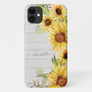 Capa Para iPhone 11 Cores d'água Girassóis Flores Rústicas Florais Paí