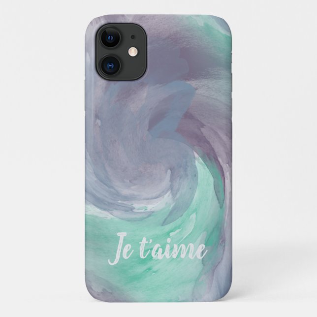 Capa Para iPhone 11 Cores Verdes Púrpuros, Tie-Dye, Aquarelas no Amor (Verso)