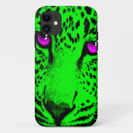 Capa Para iPhone 11 Corey Tiger Anos 80 Neon Rosto de Leopardo (Verde)