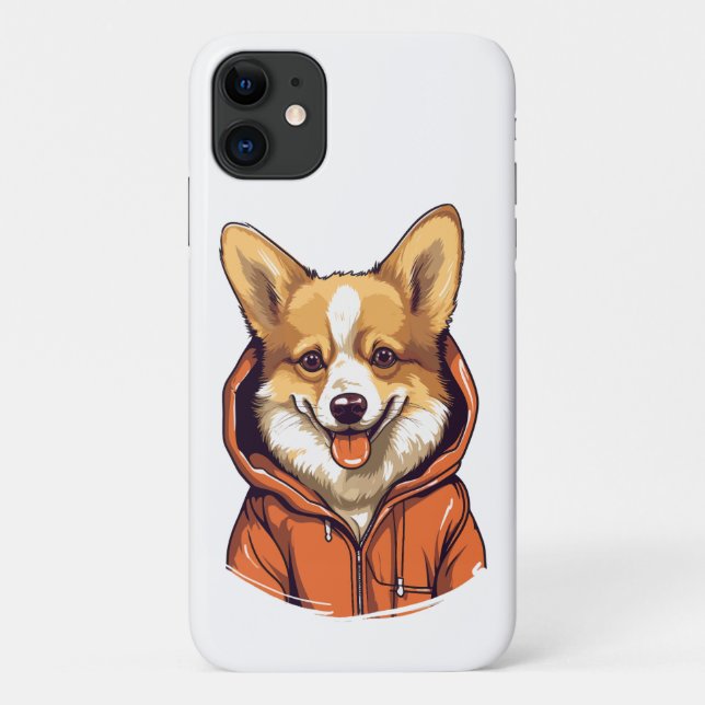 Capa Para iPhone 11 Corgi Engraçado Vestindo Moletom (Verso)