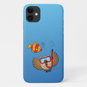 Capa Para iPhone 11 Coruja com Máscara Snorkel e Peixes Tropicais