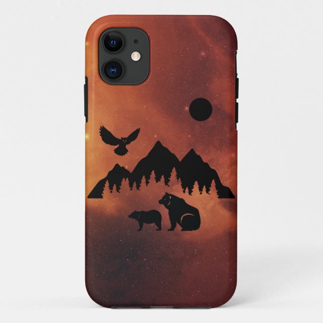 Capa Para iPhone 11 Coruja, Ursos e Montanha (Verso)