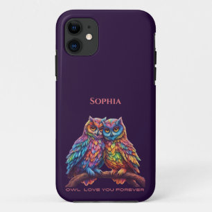 Capa Para iPhone 11 Corujas Coloridas-Pássaros Adoráveis-Dia de os nam
