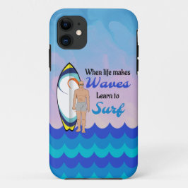 Capa Para iPhone 11 Cota Motivativa Azul do Oceano Surfboard Onda