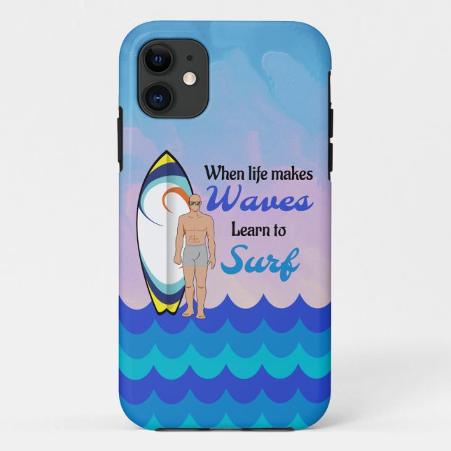 Capa Para iPhone 11 Cota Motivativa Azul do Oceano Surfboard Onda (Verso)