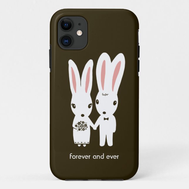 Capa Para iPhone 11 Couple de Coelhos Casando com Texto (Verso)