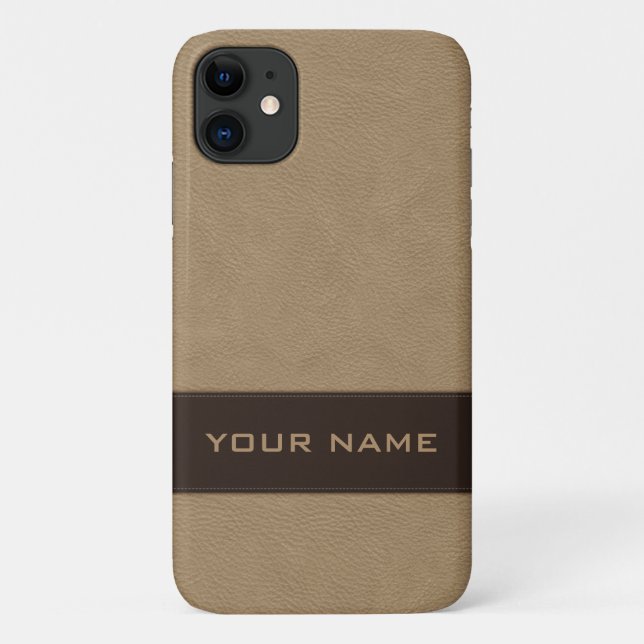 Capa Para iPhone 11 Couro de bege personalizado Faux (Verso)