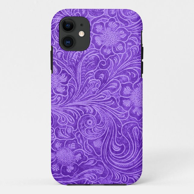 Capa Para iPhone 11 Couro-De-Sul Roxo Parece Flores Embriageadas (Verso)