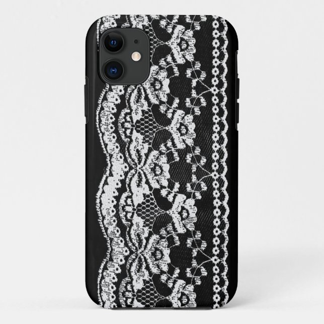 Capa Para iPhone 11 Couro e renda Pretos e Brancos (Verso)