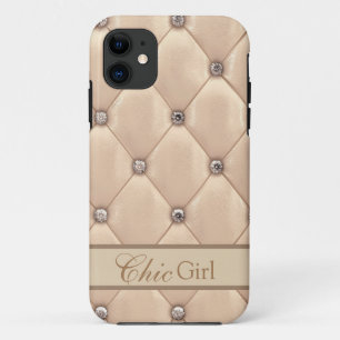 Capa Para iPhone 11 Couro Elegante, "Garota Chic", Na moda champanhe