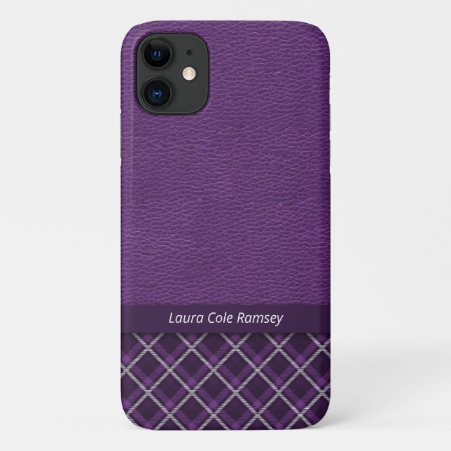 Capa Para iPhone 11 Couro violeta e Xadrez violeta violeta (Verso)