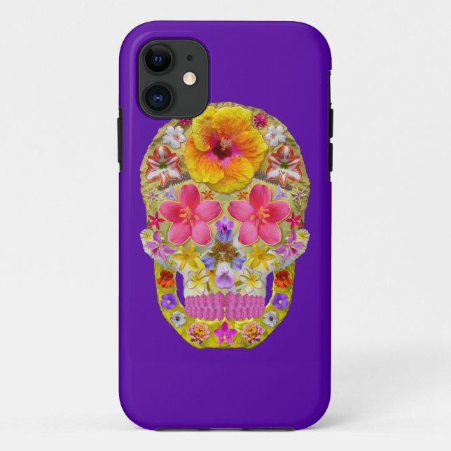 Capa Para iPhone 11 Crânio 4 da flor - tropical (Verso)