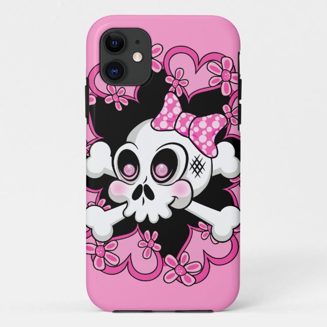 Capa Para iPhone 11 Crânio e Corações em Cuta (Verso)
