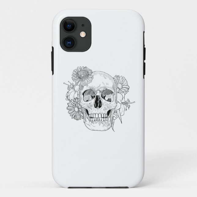 Capa Para iPhone 11 Crânio e flores inspirados (Verso)