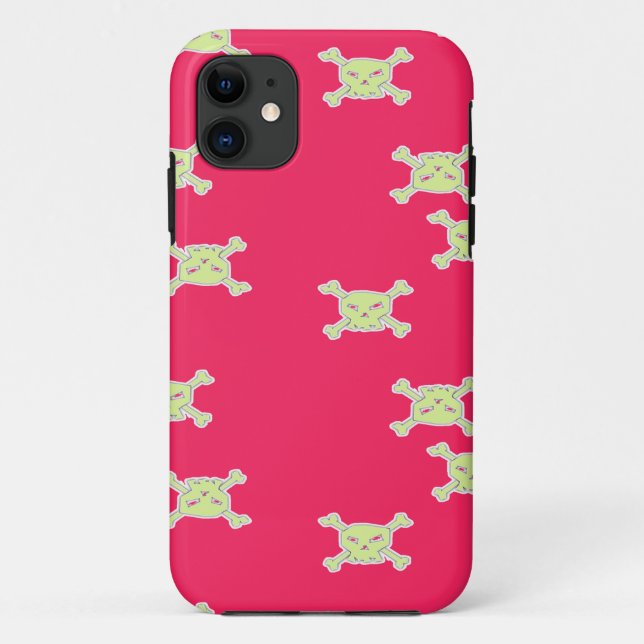 Capa Para iPhone 11 crânio e ossos verdes (Verso)