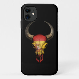 Capa Para iPhone 11 Crânio espanhol de Bull da bandeira no preto