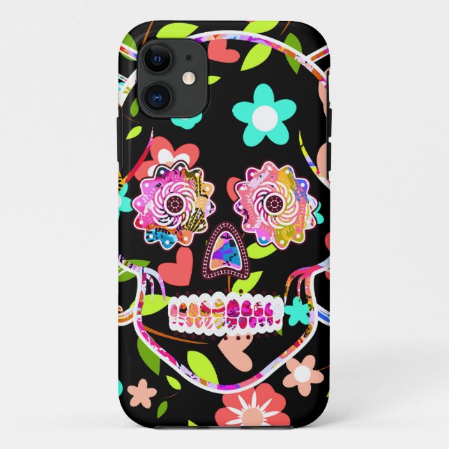 Capa Para iPhone 11 Crânio floral colorido (Verso)