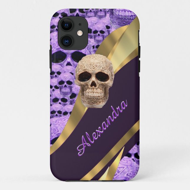 Capa Para iPhone 11 Crânio gótico roxo personalizado (Verso)