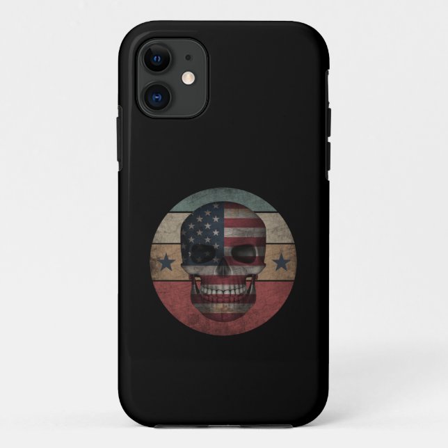 CAPA PARA iPhone 11 CRÂNIO PRESENTE PATRIÓTICO BANDEIRA AMERICANA (Verso)
