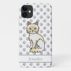 Capa Para iPhone 11 Cream Point Tabby Birman / Ragdoll Cat & Name
