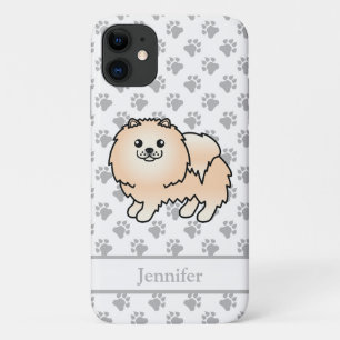 Capa Para iPhone 11 Cream Pomeraniano - Cute Cartoon Dog & Name