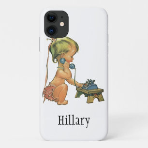 Capa Para iPhone 11 Criança Antiga Linda Garota Loira Falando no Telef
