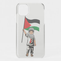 Criança com a bandeira Keffiyeh Palestine