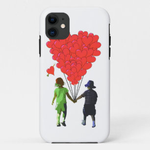 Capa Para iPhone 11 Crianças com mãos e balões em forma de coração