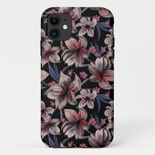 Capa Para iPhone 11 Crimson de aquarelas em preto (Verso)