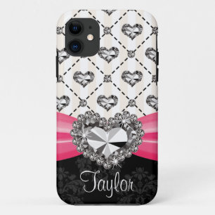 Capa Para iPhone 11 Cristal de rocha do coração do diamante do arco