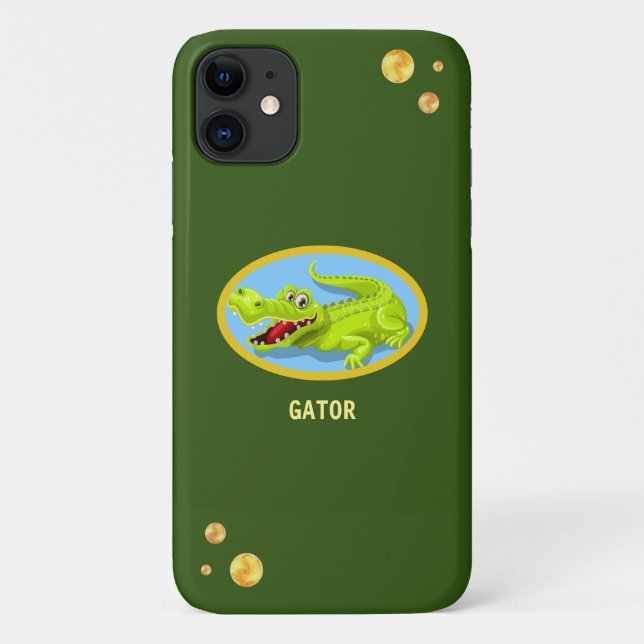 Capa Para iPhone 11 Crocodilo feliz & confete dourado na floresta verd (Verso)