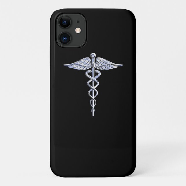 Capa Para iPhone 11 Cromo Como Caduceus - Símbolo Médico Black Decor (Verso)