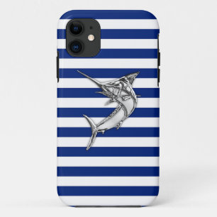 Capa Para iPhone 11 Cromo de Espadarte Marlin em Stripes Náuticas