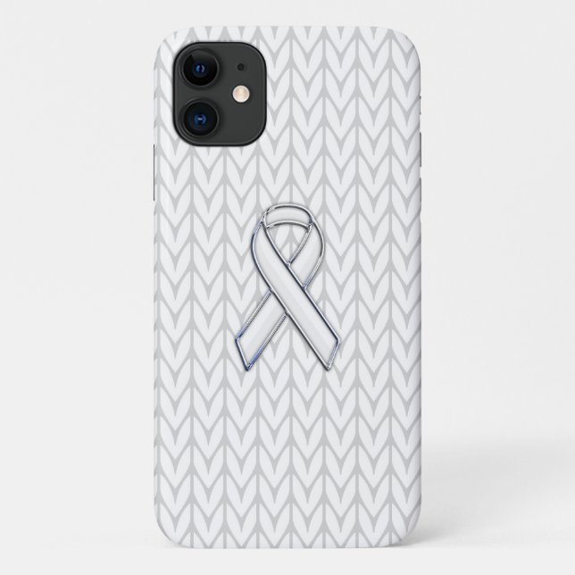 Capa Para iPhone 11 Cromo na Consciência da Fita de Knit Branco (Verso)
