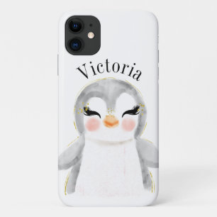 Capa Para iPhone 11 Cujo Pinguim - Nome de Aquarela é Moderno