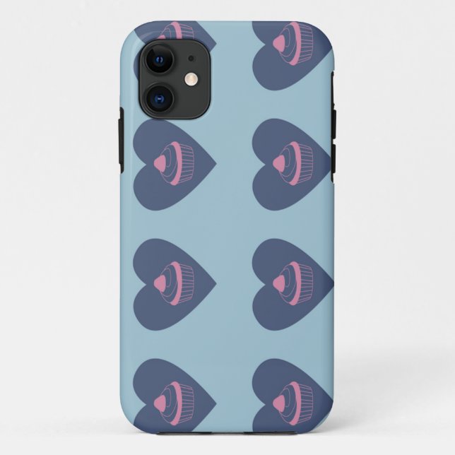 Capa Para iPhone 11 cupcake coração azul turquesa (Verso)
