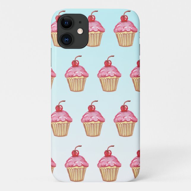 Capa Para iPhone 11 Cupcakes de Morango Rosa e Azul (Verso)