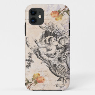 Capa Para iPhone 11 Cupido elegante do vintage, rosas e redemoinhos