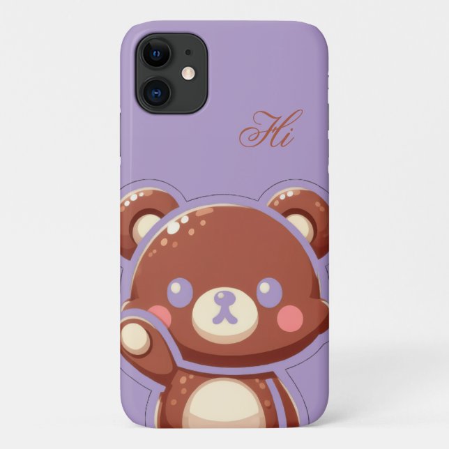 Capa Para iPhone 11 Cute Bear iPhone Case – Purple Teddy Bear Cover (Verso)