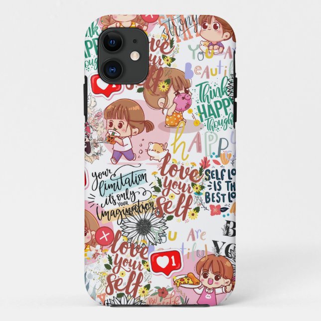 Capa Para iPhone 11 Cute Motivational – Positive Quote Kawaii  (Verso)