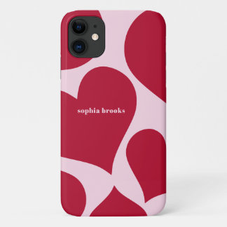 Capa Para iPhone 11 Cute Pink & Red Hearts Garota Personalizado