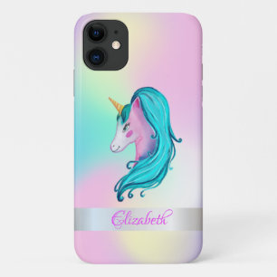 Capa Para iPhone 11 Cute Unicórnio Holográfico Ombre em Aquarela