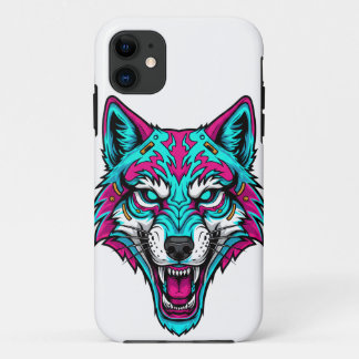 Capa Para iPhone 11 Cyberpunk Neon Wolf - Synthwave Robotic Animal
