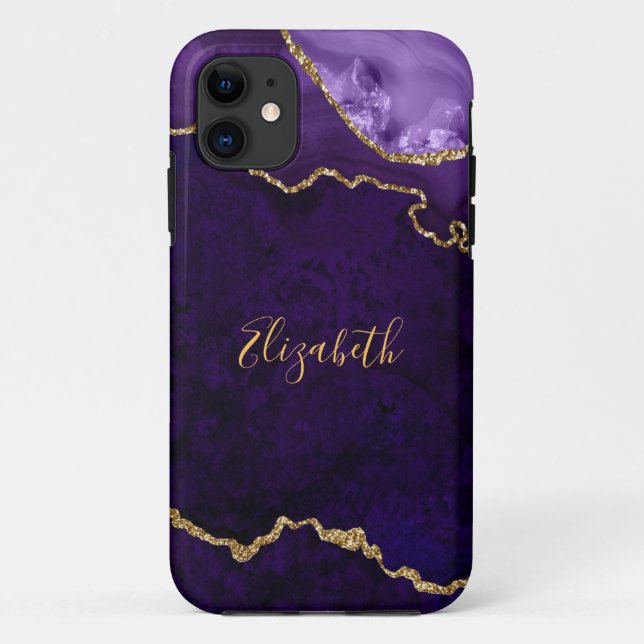 Capa Para iPhone 11 D.G. de Agato de Marble Dourado com Cor de Água (Verso)