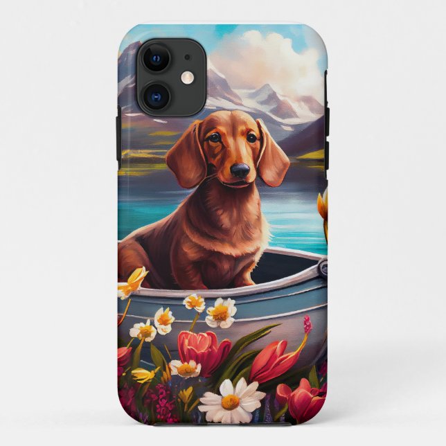 Capa Para iPhone 11 Dachshund em um remo: Uma aventura cênica (Verso)