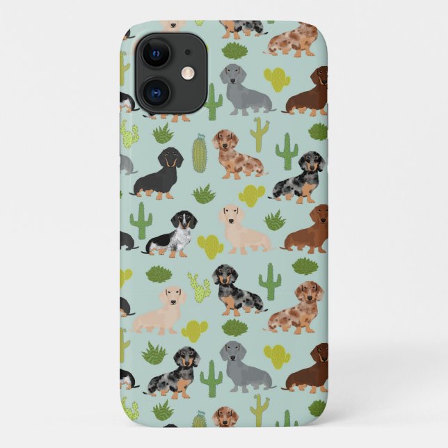 Capa Para iPhone 11 Dachshund Mint cactus (Verso)