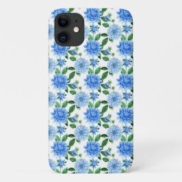 Capa Para iPhone 11 dahlias azuis em branco