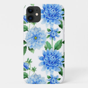 Capa Para iPhone 11 dahlias azuis em branco