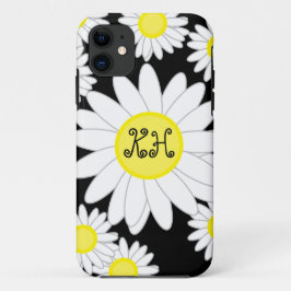 Capa Para iPhone 11 Daisy Monograma Preto Branco e Amarelo