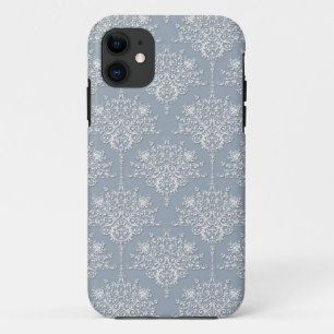 Capa Para iPhone 11 Damasco Azul Cinza Médio e Branco